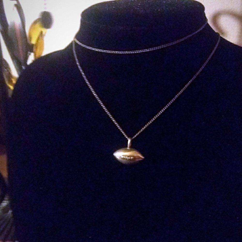 RARE VINTAGE 925 Silver JFS Signed Football Pendant Necklace - Picture 2 of 8